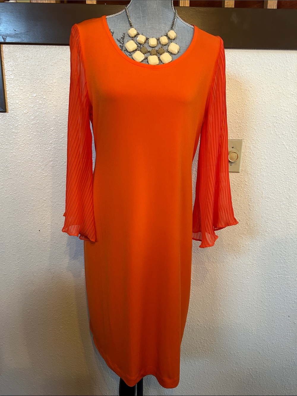 Orange Bell-Sleeve Shift Dress - Women